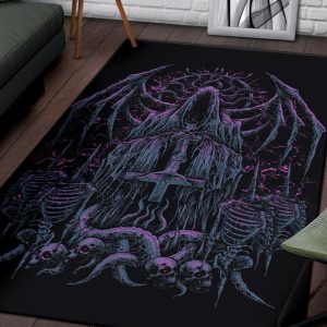 Skull Headless Savior Inverted Cross Hooded Batwing Demon Serpent Area Rug Blue Pink Gothic Home Decor
