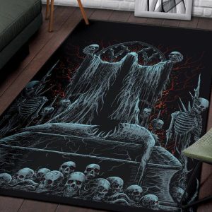 Skull Hooded Demon Impaled Coffin Shrine Area Rug Color Version Gothic Skull Satanic Home Decor Gothic Home Decor