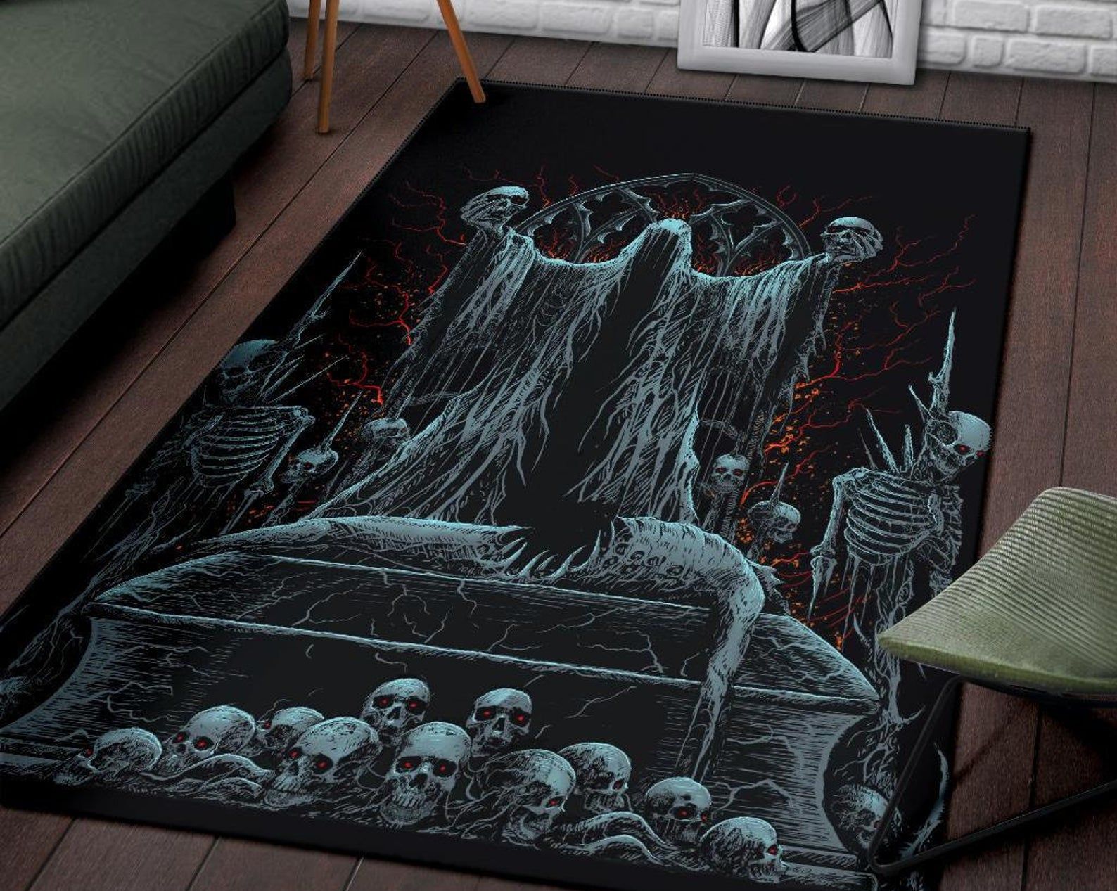 Skull Hooded Demon Impaled Coffin Shrine Area Rug Color Version Gothic Skull Satanic Home Decor Gothic Home Decor Skull Hooded Demon Impaled Coffin Shrine Area Rug Color Version Gothic Skull Satanic Home Decor Gothic Home Decor
