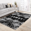 Skull & Luna Area Rug Moon Phases Spooky Skulls Damask Floor Mat Gothic Witchy Wicca Pagan Black And White Mystical Dead Ornate Home Decor