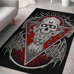 Skull Occult Gothic Cat Area Rug New Red Version Skull Rug Skull Occult Rug Skull Home Decor Gothic Home Decor