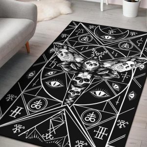 Skull Occult Moth Leviathan Bizarre Area Rug Satanic Rug Gothic Home Decor