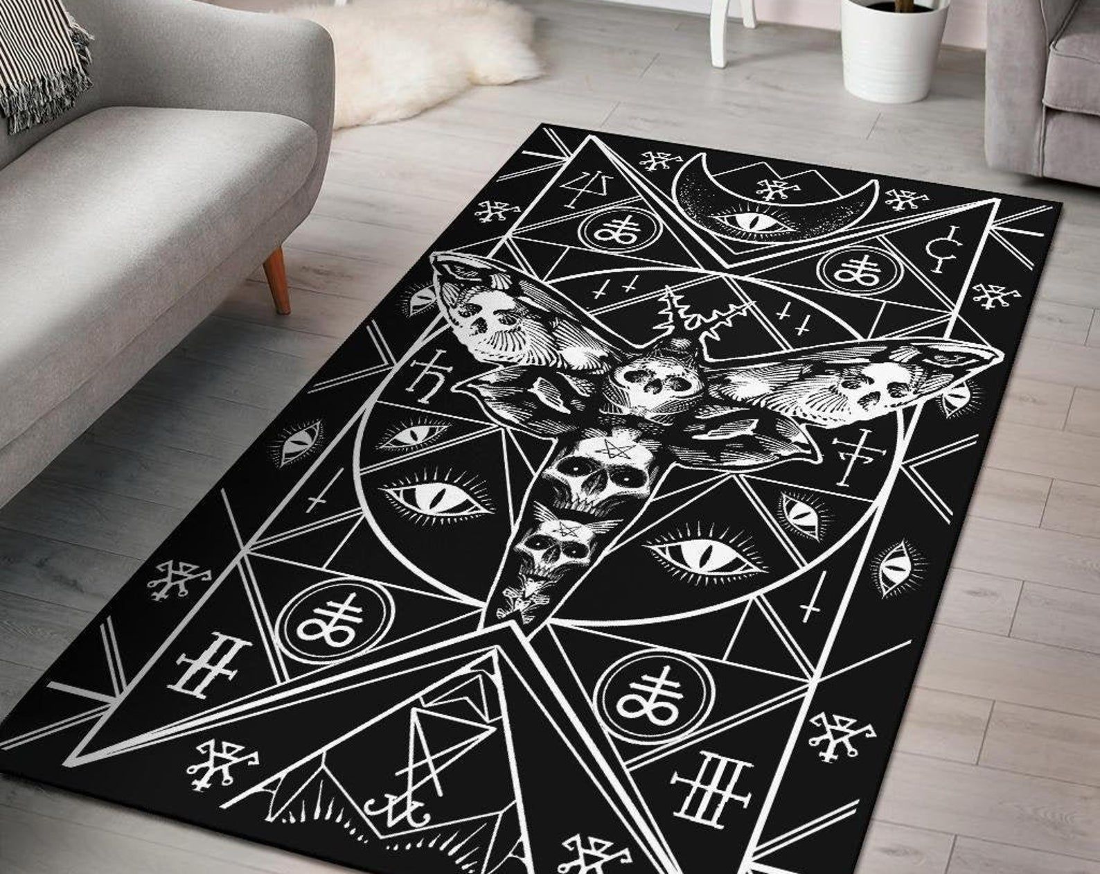 Skull Occult Moth Leviathan Bizarre Area Rug Satanic Rug Gothic Home Decor Skull Occult Moth Leviathan Bizarre Area Rug Satanic Rug Gothic Home Decor