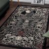 Skull Occult Raven Crow Moth Area Rug Color Gothic Home Decor