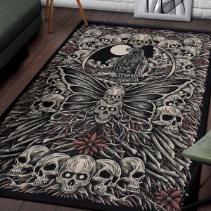 Skull Occult Raven Crow Moth Area Rug Color Gothic Home Decor