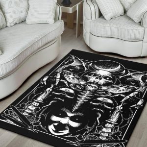 Skull Pentagram Demon Moth Cult Area Rug Satanic Occult Rug Gothic Home Decor