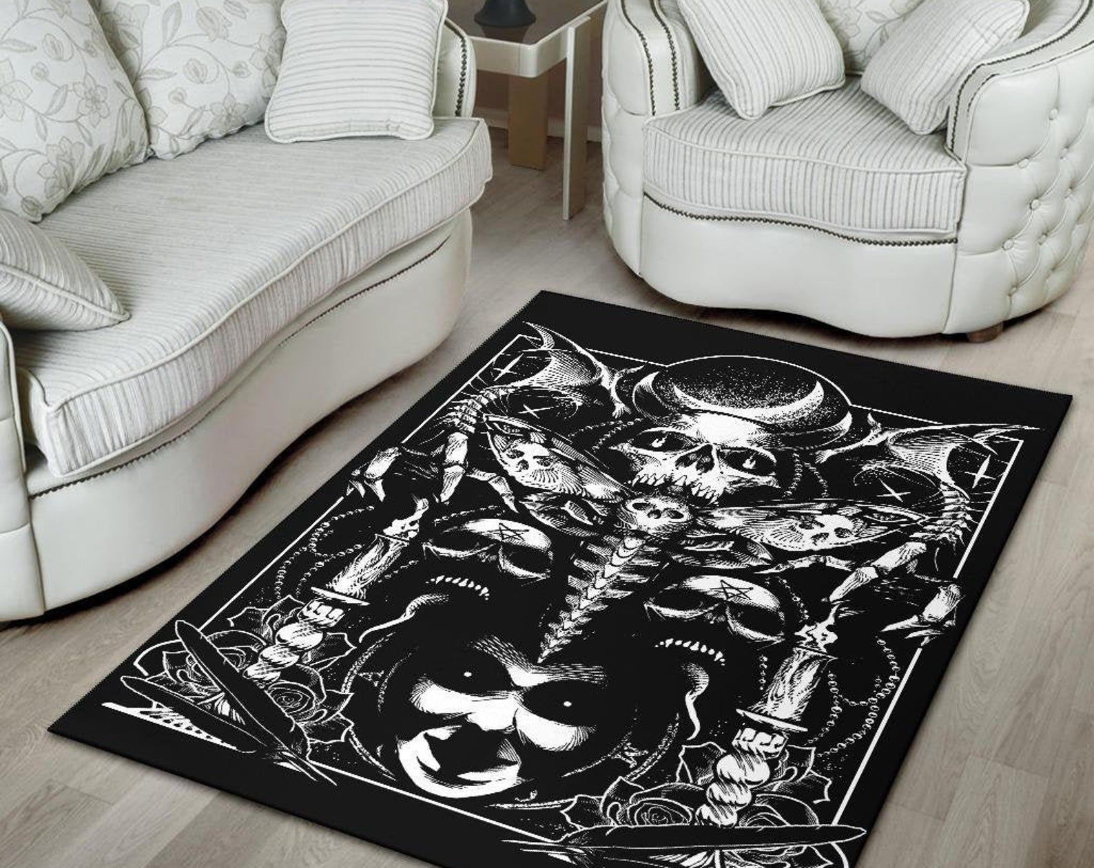 Skull Pentagram Demon Moth Cult Area Rug Satanic Occult Rug Gothic Home Decor Skull Pentagram Demon Moth Cult Area Rug Satanic Occult Rug Gothic Home Decor