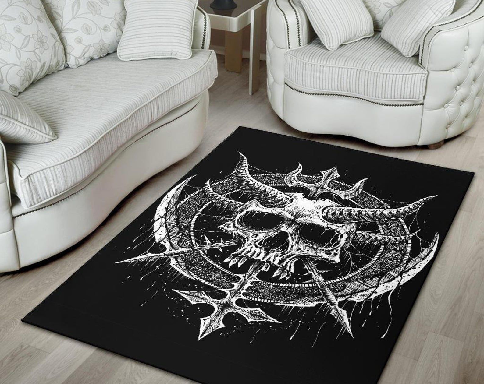 Skull Satanic Cross Dagger Demon Blade Area Rug Gothic Home Decor Skull Satanic Cross Dagger Demon Blade Area Rug Gothic Home Decor
