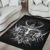 Skull Satanic Crowned Goat Satanic Cross Satanic Pentagram Night Church Part 2 Area Rug Black And White Gothic Home Decor