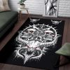 Skull Satanic Demon Serpent Area Rug Black And White Red Eye Gothic Home Decor
