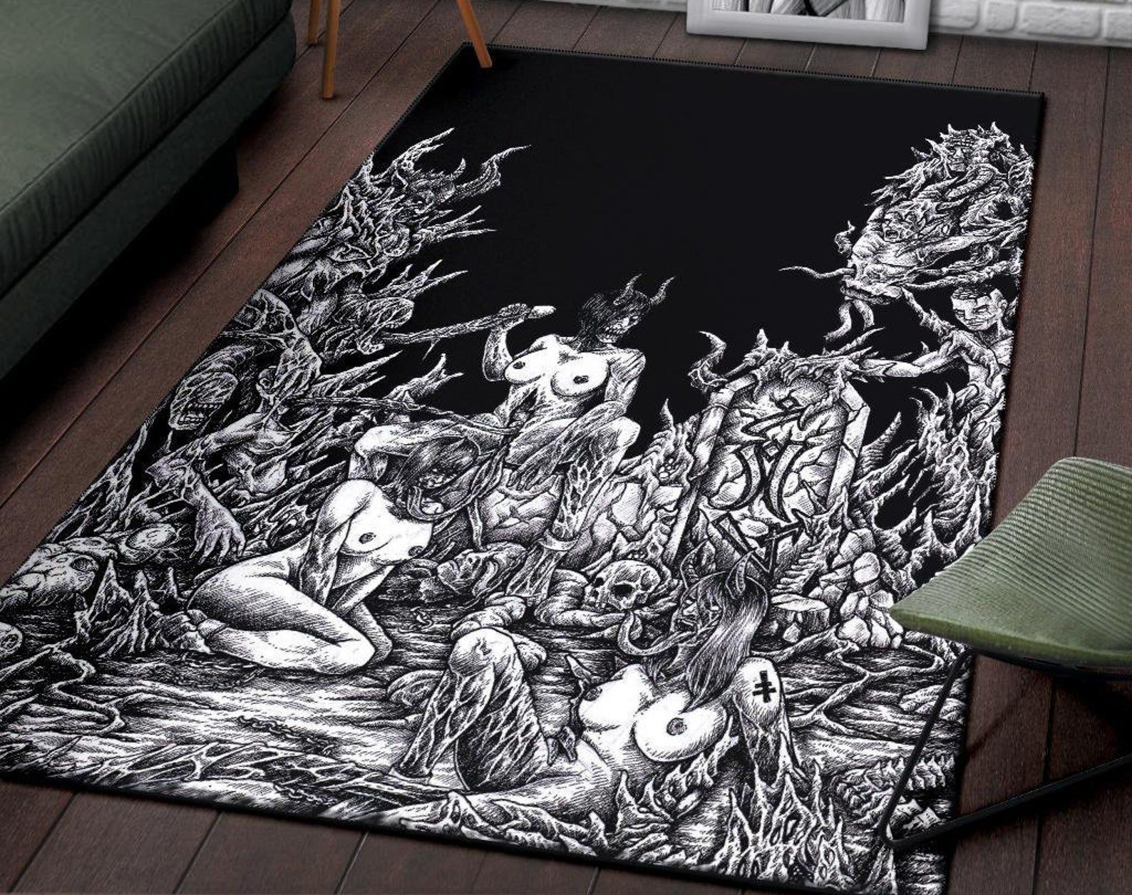 Skull Satanic Demon Unholy Lust Area Rug Gothic Home Decor Skull Satanic Demon Unholy Lust Area Rug Gothic Home Decor