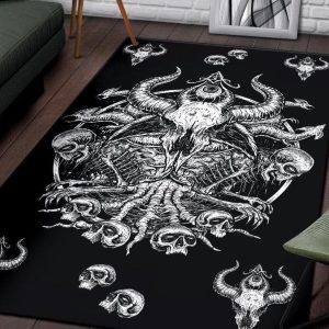 Skull Satanic Goat Demon Dragon Area Rug Gothic Home Decor