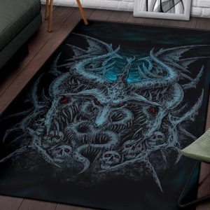 Skull Satanic Goat Demon Wing Area Rug Awesome Blue Gothic Home Decor