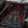 Skull Satanic Goat Satanic Pentagram Flame Area Rug Silver Gothic Home Decor