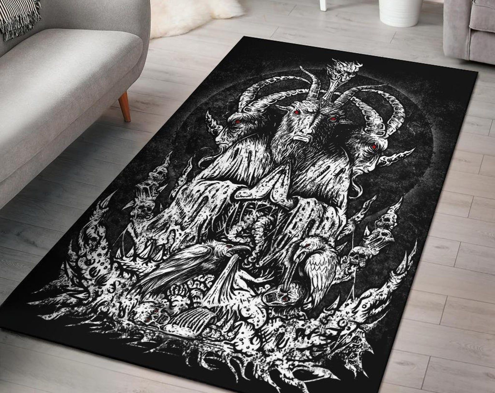 Skull Satanic Goat Zombie Crow Feast Area Rug Satanic Rugs Gothic Home Decor Skull Satanic Goat Zombie Crow Feast Area Rug Satanic Rugs Gothic Home Decor