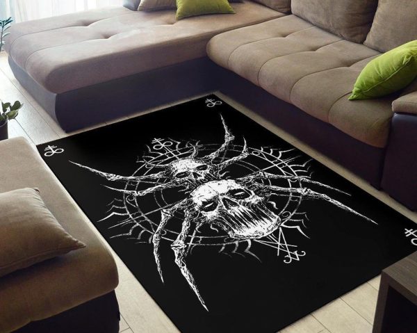 Skull Satanic Goth Spider Area Rug Gothic Home Decor