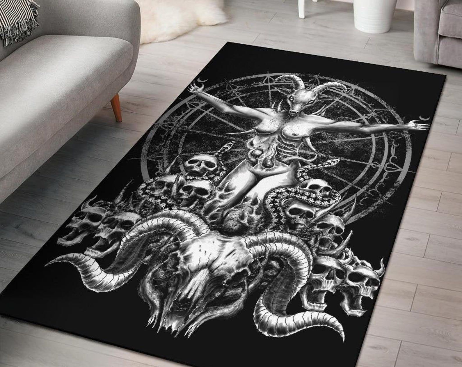 Skull Satanic New Demon Goat Woman Area Rug Gothic Home Decor Skull Satanic New Demon Goat Woman Area Rug Gothic Home Decor