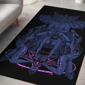 Skull Satanic Pentagram Baphomet Demon Bondage Throne Area Rug Sexy Blue Pink Gothic Home Decor