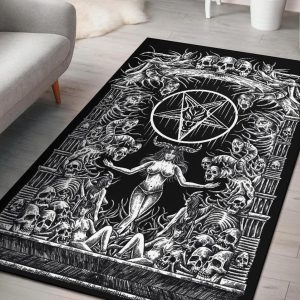 Skull Satanic Pentagram Demon Shrine Area Rug Gothic Home Decor