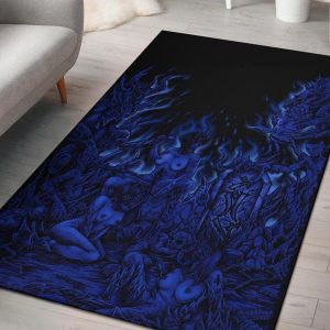 Skull Satanic Pentagram Demon Unholy Lust Area Rug Cool New Night Blue Gothic Home Decor
