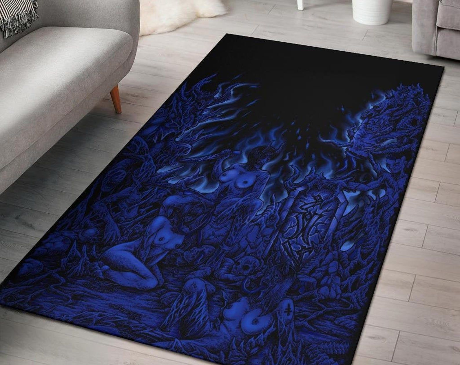 Skull Satanic Pentagram Demon Unholy Lust Area Rug Cool New Night Blue Gothic Home Decor Skull Satanic Pentagram Demon Unholy Lust Area Rug Cool New Night Blue Gothic Home Decor