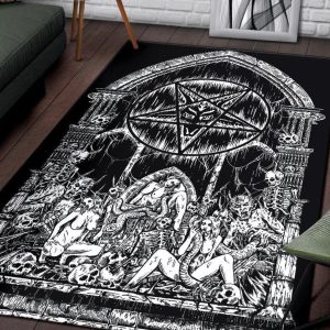 Skull Satanic Pentagram Drip Demon Lust Shrine Area Rug Gothic Home Decor
