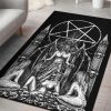 Skull Satanic Pentagram Lust Throne Area Rug Black And White Smoke Flame Gothic Home Decor