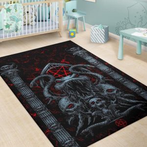 Skull Satanic Pentagram Serpent Serpent Gate Shrine Area Rug Color Version Gothic Home Decor