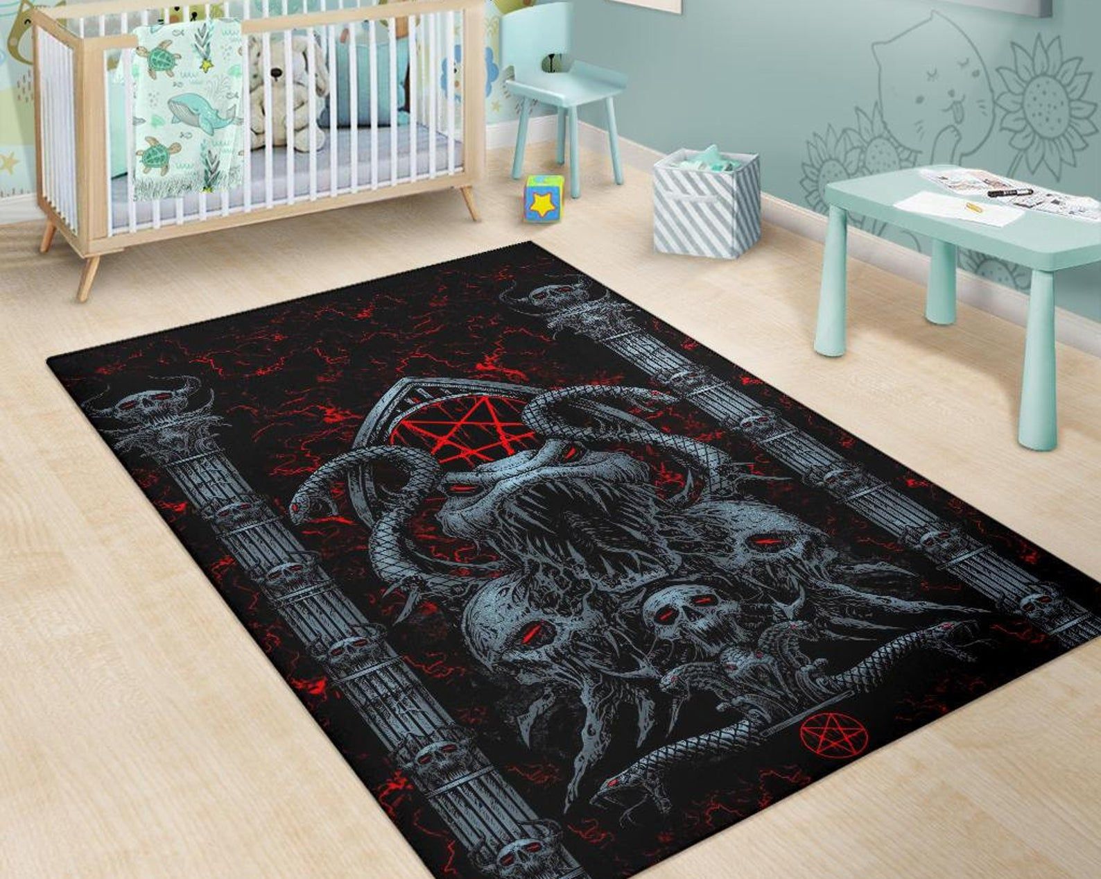 Skull Satanic Pentagram Serpent Serpent Gate Shrine Area Rug Color Version Gothic Home Decor Skull Satanic Pentagram Serpent Serpent Gate Shrine Area Rug Color Version Gothic Home Decor