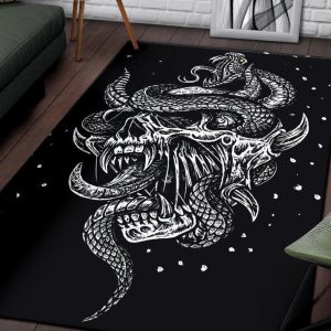 Skull Serpent Glowing Yellow Eye Area Rug Skull Room Decor Gothic Home Decor