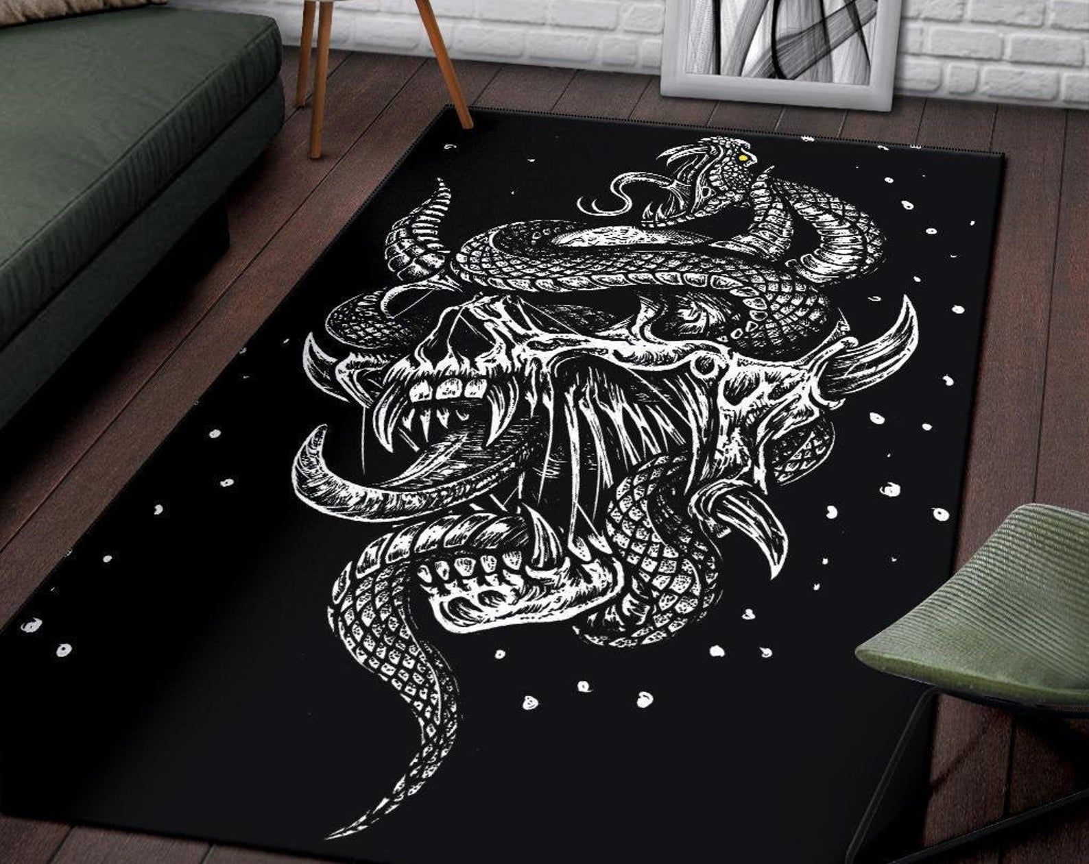 Skull Serpent Glowing Yellow Eye Area Rug Skull Room Decor Gothic Home Decor Skull Serpent Glowing Yellow Eye Area Rug Skull Room Decor Gothic Home Decor