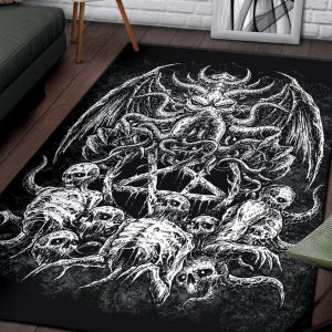 Skull Skeleton Demon Octopus Satanic Pentagram Area Rug Black And White Gothic Home Decor