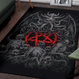Skull Skeleton Demon Octopus Satanic Pentagram Area Rug Dark Style Red Pentagram Gothic Home Decor