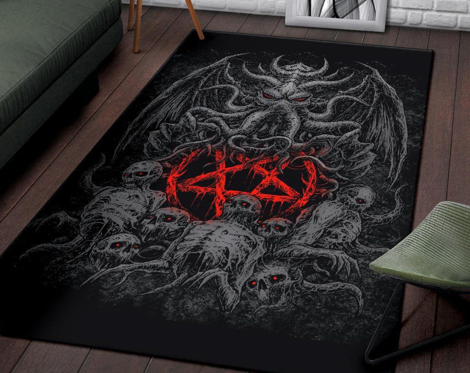 Skull Skeleton Demon Octopus Satanic Pentagram Area Rug Dark Style Red Pentagram Gothic Home Decor Skull Skeleton Demon Octopus Satanic Pentagram Area Rug Dark Style Red Pentagram Gothic Home Decor