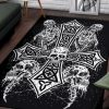 Skull Skeleton Inverted Cross Area Rug Gothic Home Decor
