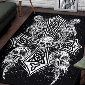 Skull Skeleton Inverted Cross Area Rug Gothic Home Decor