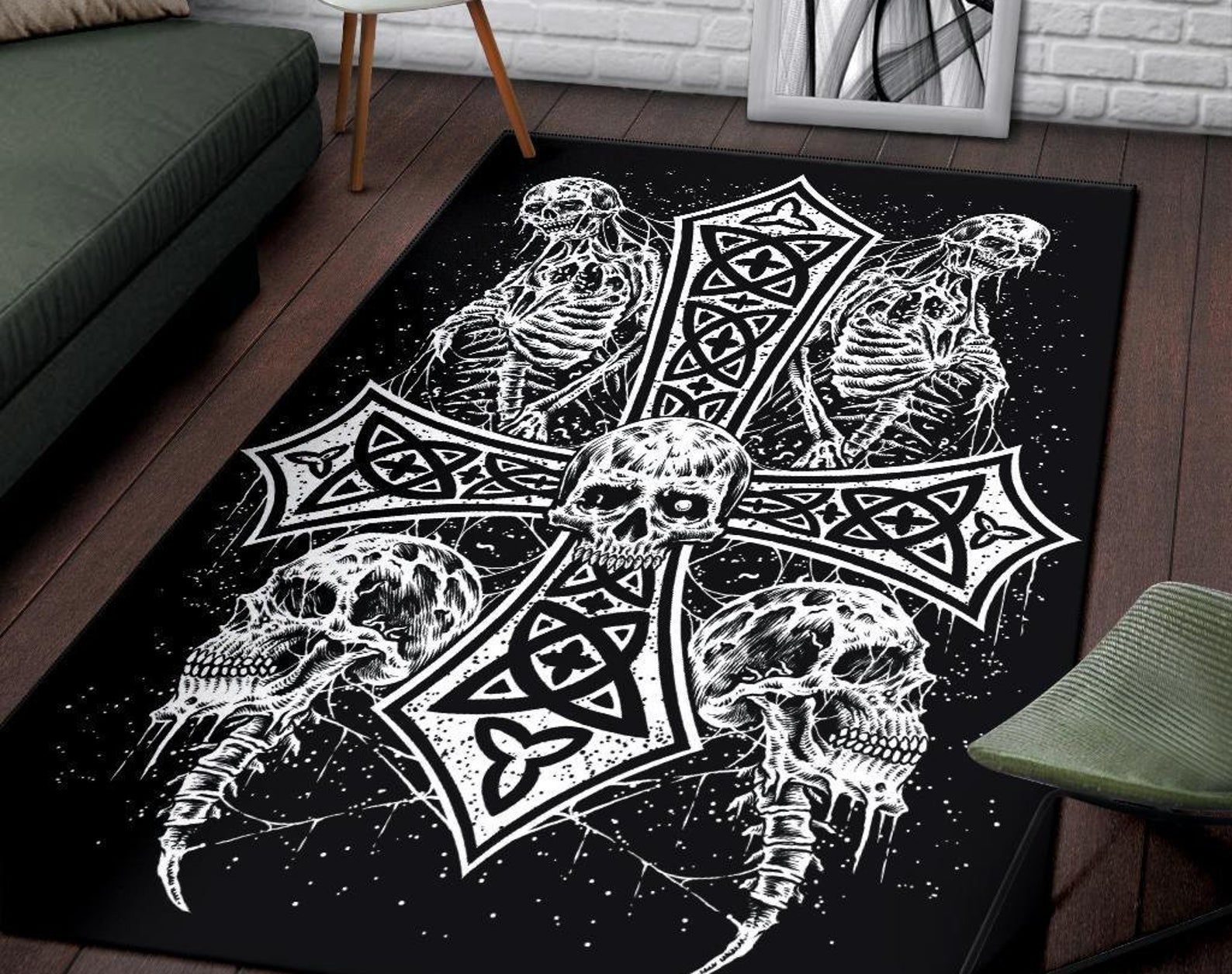 Skull Skeleton Inverted Cross Area Rug Gothic Home Decor Skull Skeleton Inverted Cross Area Rug Gothic Home Decor