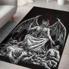 Skull Skeleton Satanic Bat Wing Demon God Area Rug Black And White Red Gothic Home Decor
