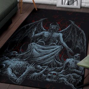 Skull Skeleton Satanic Bat Wing Demon God Area Rug Color Gothic Home Decor