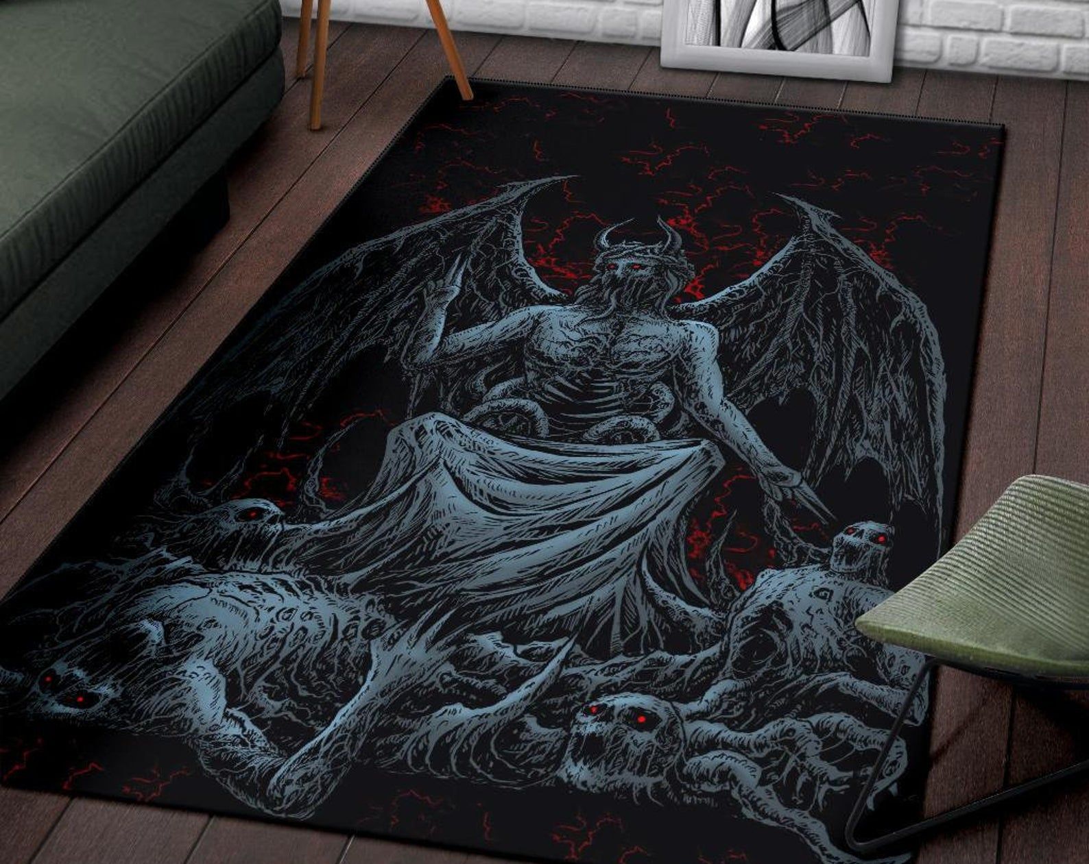Skull Skeleton Satanic Bat Wing Demon God Area Rug Color Gothic Home Decor Skull Skeleton Satanic Bat Wing Demon God Area Rug Color Gothic Home Decor