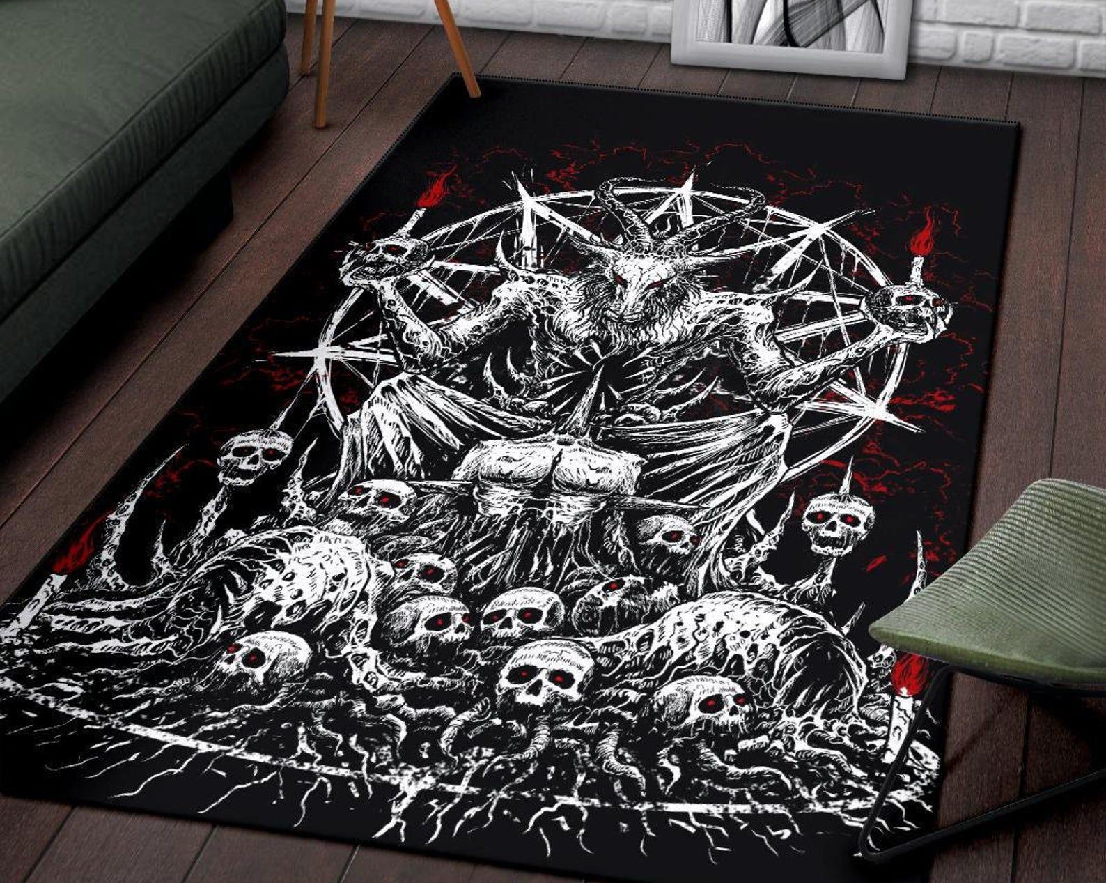Skull Skeleton Satanic Goat Eternal Impaled Torment Skull Candle Trophy Area Rug Black And White Red Gothic Home Decor Skull Skeleton Satanic Goat Eternal Impaled Torment Skull Candle Trophy Area Rug Black And White Red Gothic Home Decor
