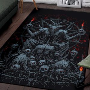 Skull Skeleton Satanic Goat Eternal Impaled Torment Skull Candle Trophy Area Rug Color Gothic Home Decor
