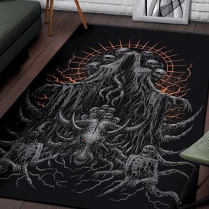 Skull Skeleton Satanic Goat Hooded Demon Area Rug Gothic Home Decor