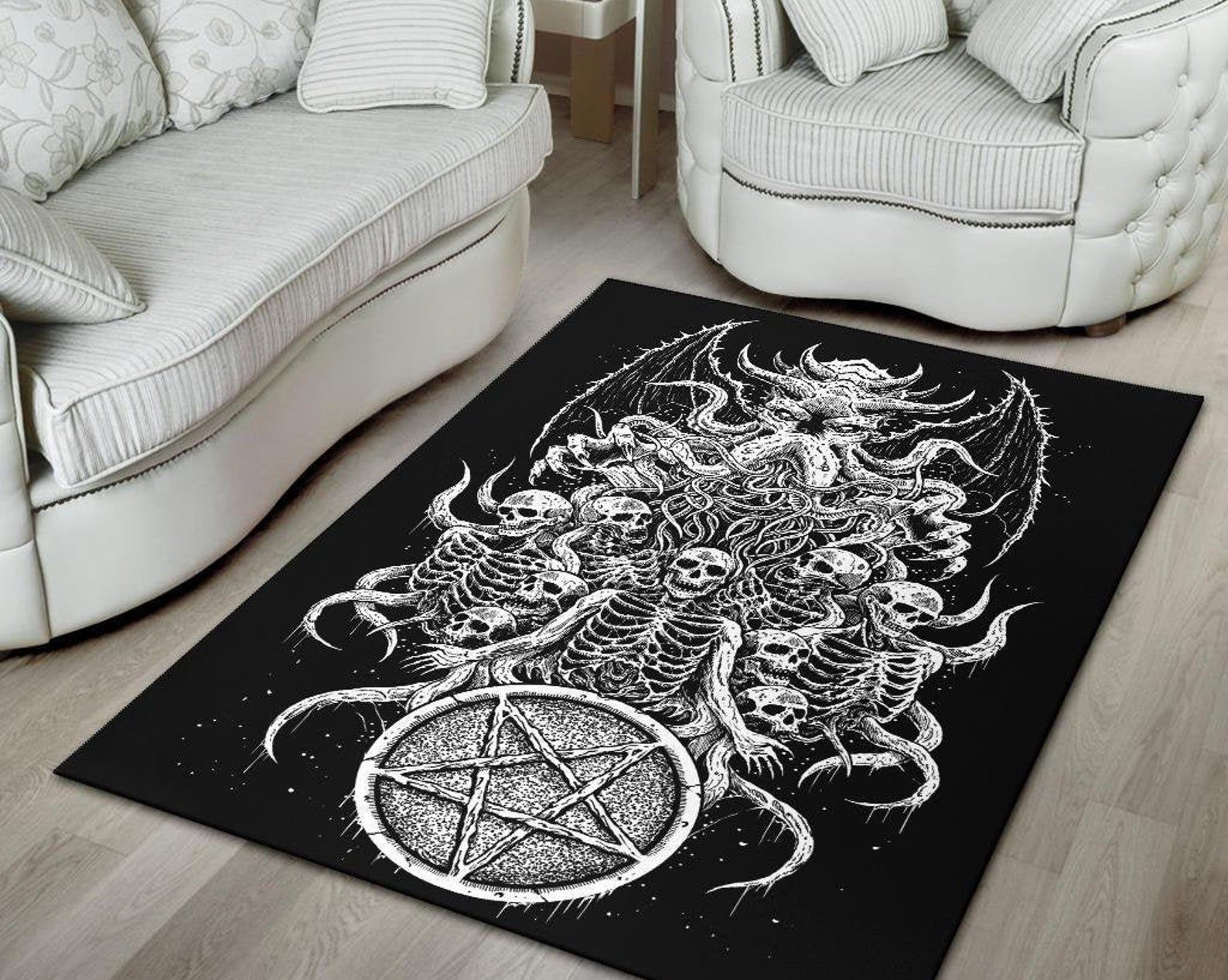 Skull Skeleton Satanic Pentagram Demon Octopus Area Rug Gothic Home Decor Skull Skeleton Satanic Pentagram Demon Octopus Area Rug Gothic Home Decor