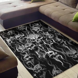 Skull Smoke Area Rug Black And White Gothic Home Decor