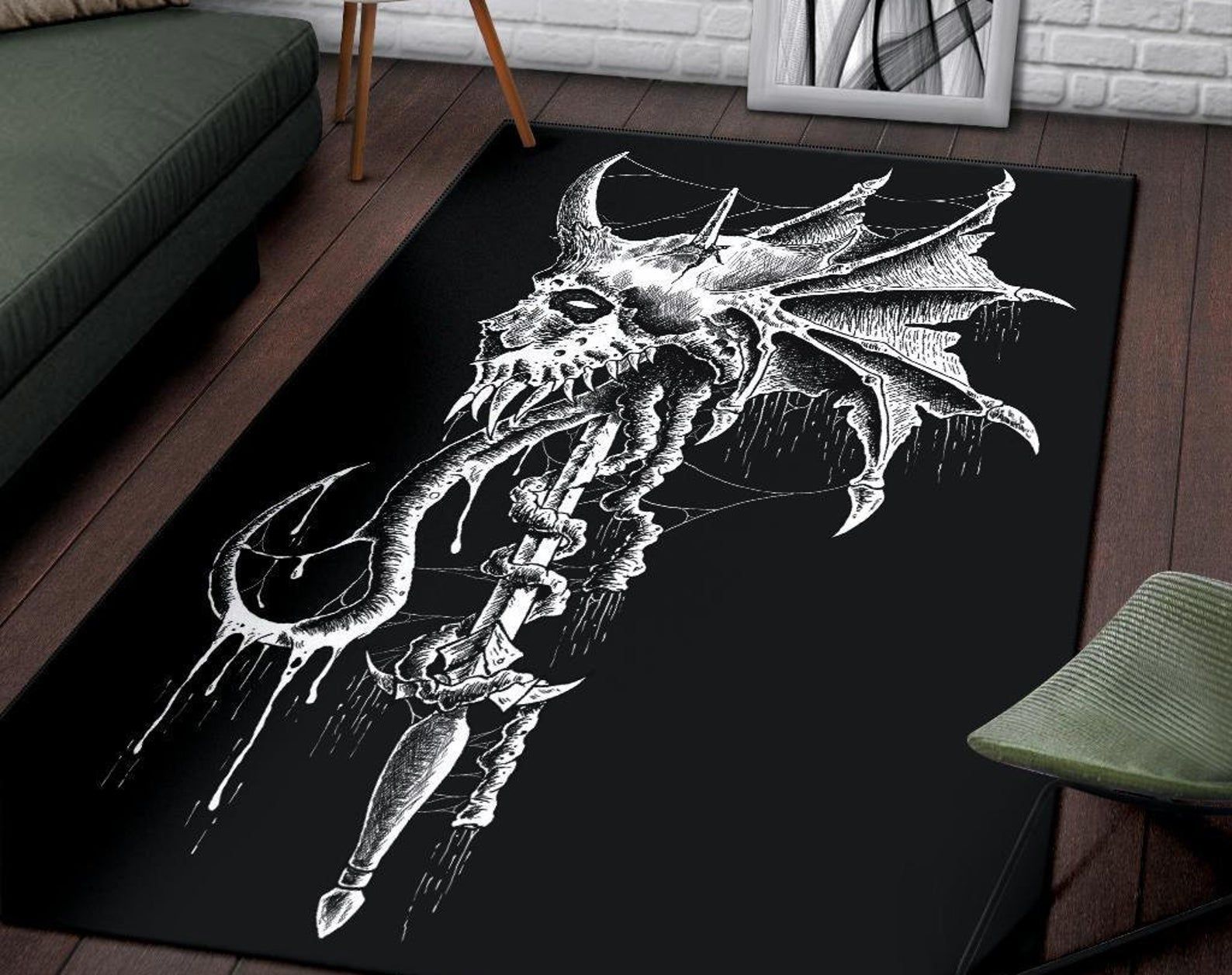 Skull Sword Demon Wing Area Rug Skull Bat Wing Demon Rug Gothic Home Decor Skull Sword Demon Wing Area Rug Skull Bat Wing Demon Rug Gothic Home Decor