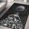 Skull Werewolf Demon Graveyard Area Rug Black And White Red Eye Gothic Home Decor
