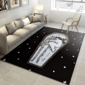 Sleep Original Rug Gothic Gift Idea Girl And Skeleton Rug Death Illustration Gothic Home Decor