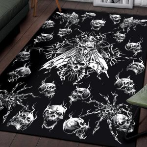 Smoke Skull Evil Goth Spider Fly Area Rug Black And White Gothic Home Decor
