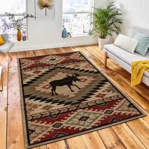 Southwest Moose Area Rug Rustic Cabin & Lodge Area Rug Bedroom Rug